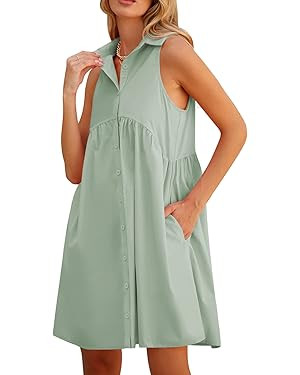 DEEP SELF Women Summer Collared Shirt Dress Casual Loose Button Down Short Dress V Neck Tunic Min... | Amazon (US)