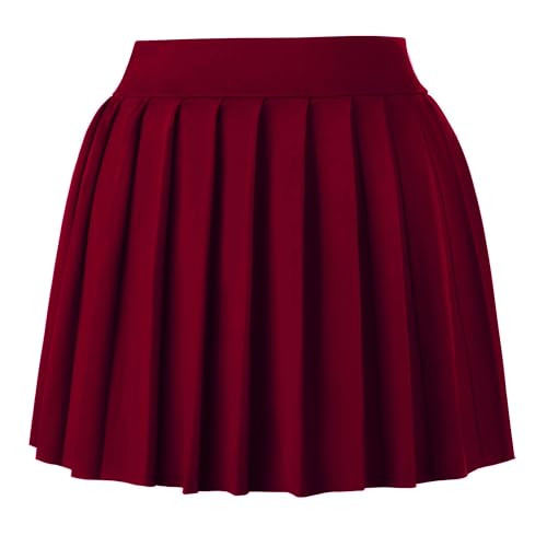COOUFE Women Sexy Pleated Mini Skirts Ruffle Sexy Club Y2k Role Play A-line Skirt Skater Skirt Girl School Skirt Burgundy XL | Amazon (US)