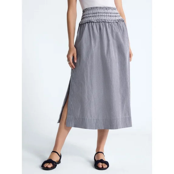 Free Assembly Women's and Women's Plus Striped Cotton Maxi Skirt with Smocked Waist, Sizes XS-4X | Walmart (US)