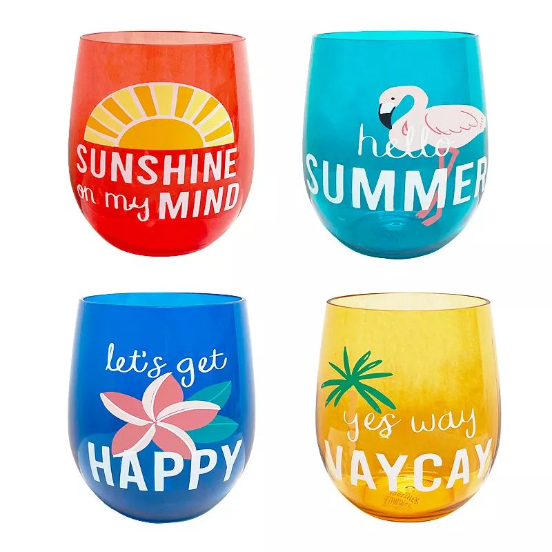 Celebrate Summer Together 4-pc. Plastic Stemless Wine Glass Set, Multicolor, WINE (LGE) | Kohl's