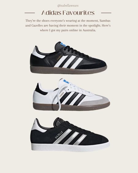 Wondering where to get the adidas sambas online? Here’s the OG colour-ways of adidas sambas and gazelles, I love both! Who knew I for football shoes would have a chokehold on us in 2022 fashion. 

#LTKfitness #LTKstyletip #LTKaustralia