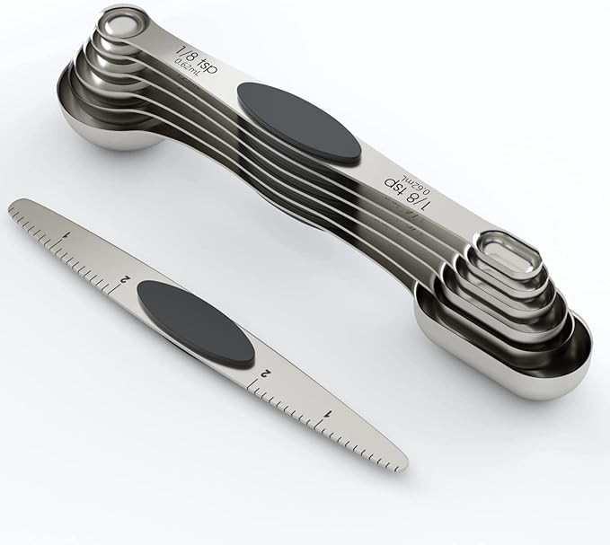 Stainless Steel Magnetic Measuring Spoons Set, Upgraded Extended Handle, Dual Sided, Stackable, A... | Amazon (US)