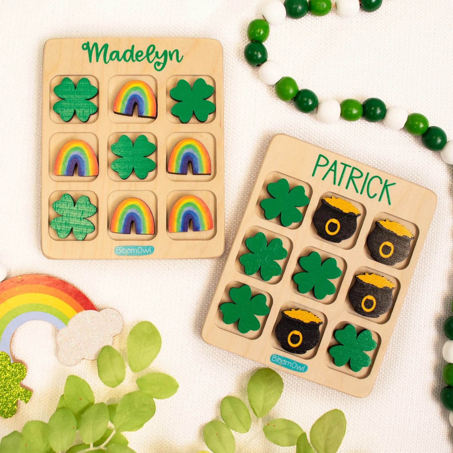 Tic Tac Toe St Patricks Day Gifts for Kids, St Pattys Day, Wooden Kids Game, Personalized Gift, C... | Etsy (US)