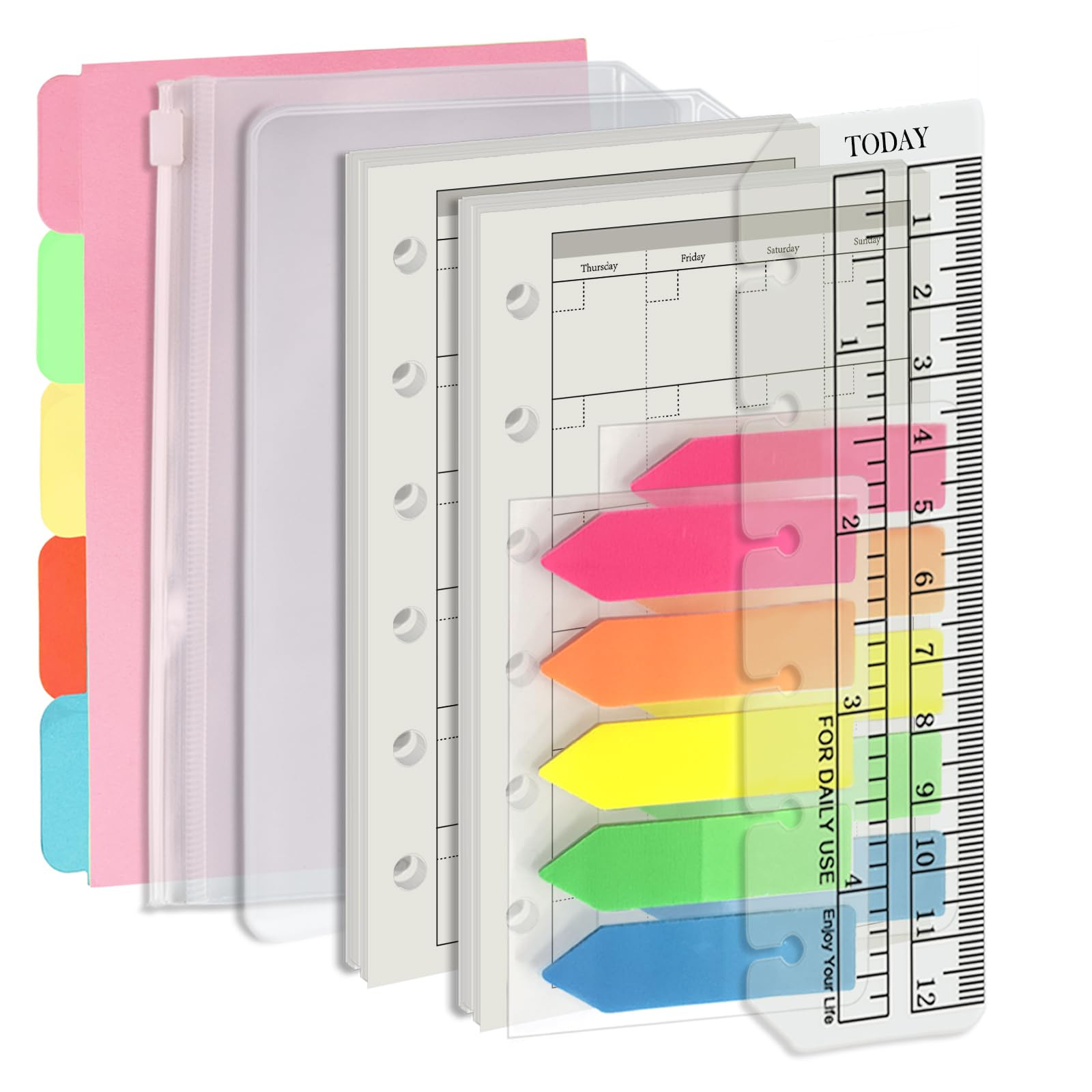 Harphia A7 6 Holes Binder Refill Value Set, 90sheets monthly plan loose leaf paper with stickers ... | Amazon (US)
