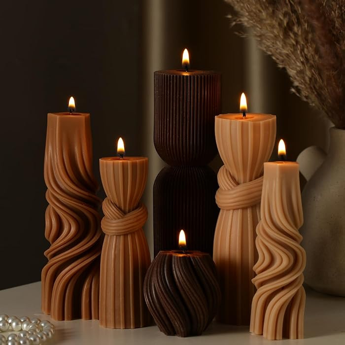 6 Pcs Ribbed Pillar Candles Decorative Candle Brown, 2.36-6.89 Inch | Amazon (US)