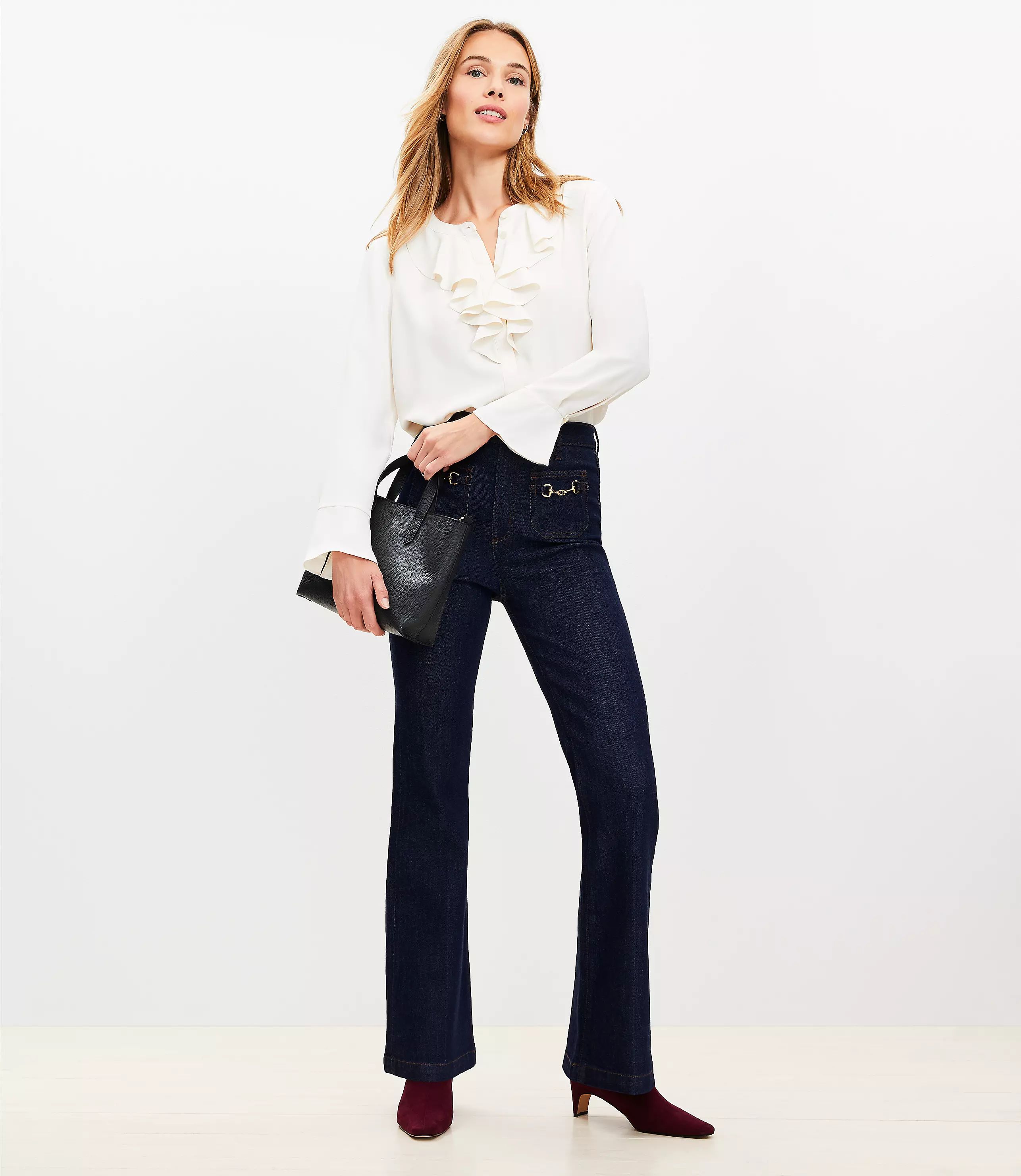 Horsebit High Rise Slim Flare Jeans in Classic Rinse Wash | LOFT