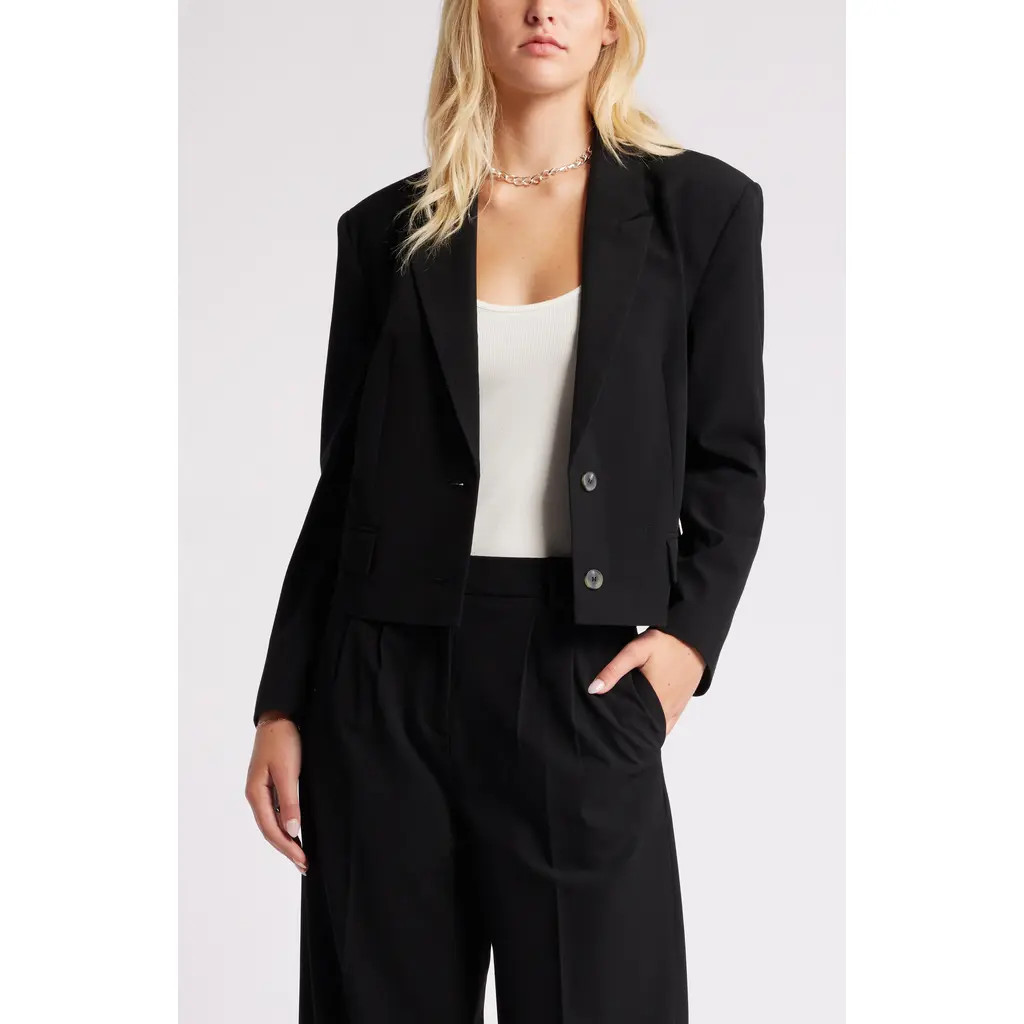 Open Edit Crop Blazer in Black at Nordstrom, Size Small | Nordstrom