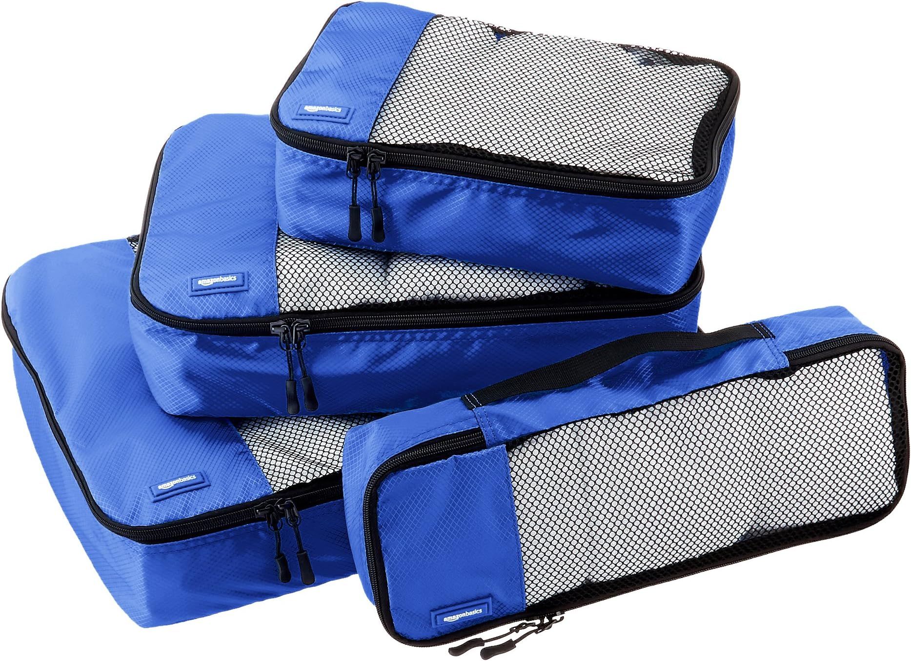 Amazon Basics 4 Piece Packing Travel Organizer Cubes Set, Blue | Amazon (US)