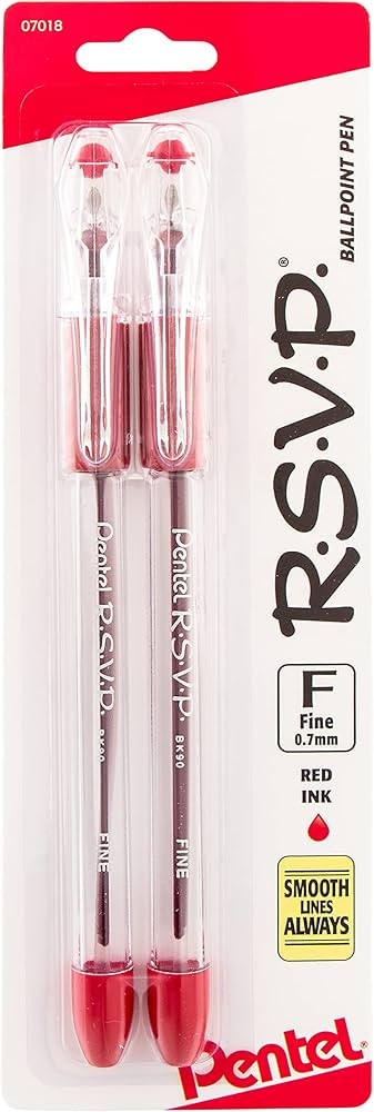 Pentel RSVP Ballpoint Pen, Fine Line, (0.7mm), Red Ink (BK90BP2B) (Pack of 1, 2 Count Total) | Amazon (US)