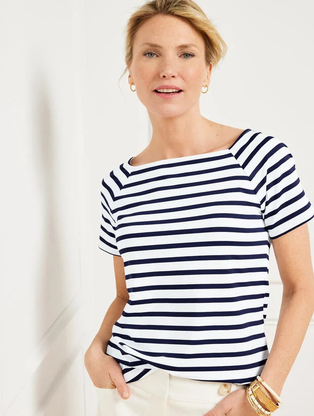 Talbots Effortless Jersey Square Neck Top - Riviera Stripe | Talbots