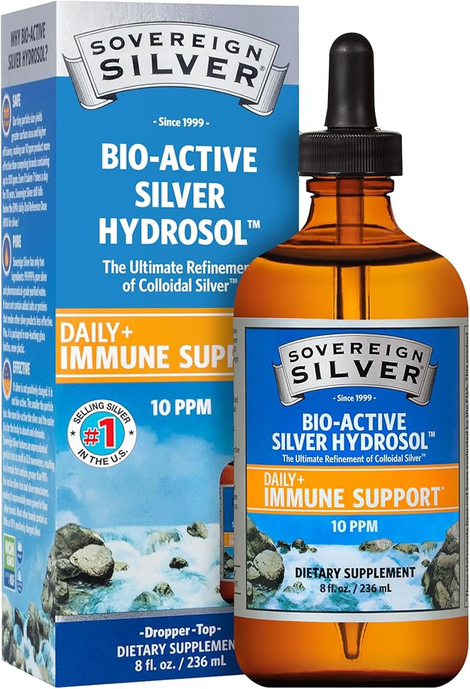 Sovereign Silver Immune Support - Colloidal Silver, Bio-Active Silver Hydrosol, 10 ppm, Liquid Dr... | Amazon (US)