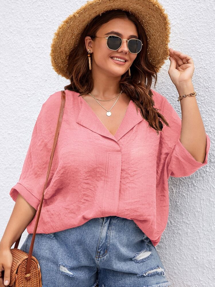 Plus Solid Batwing Sleeve Blouse | SHEIN
