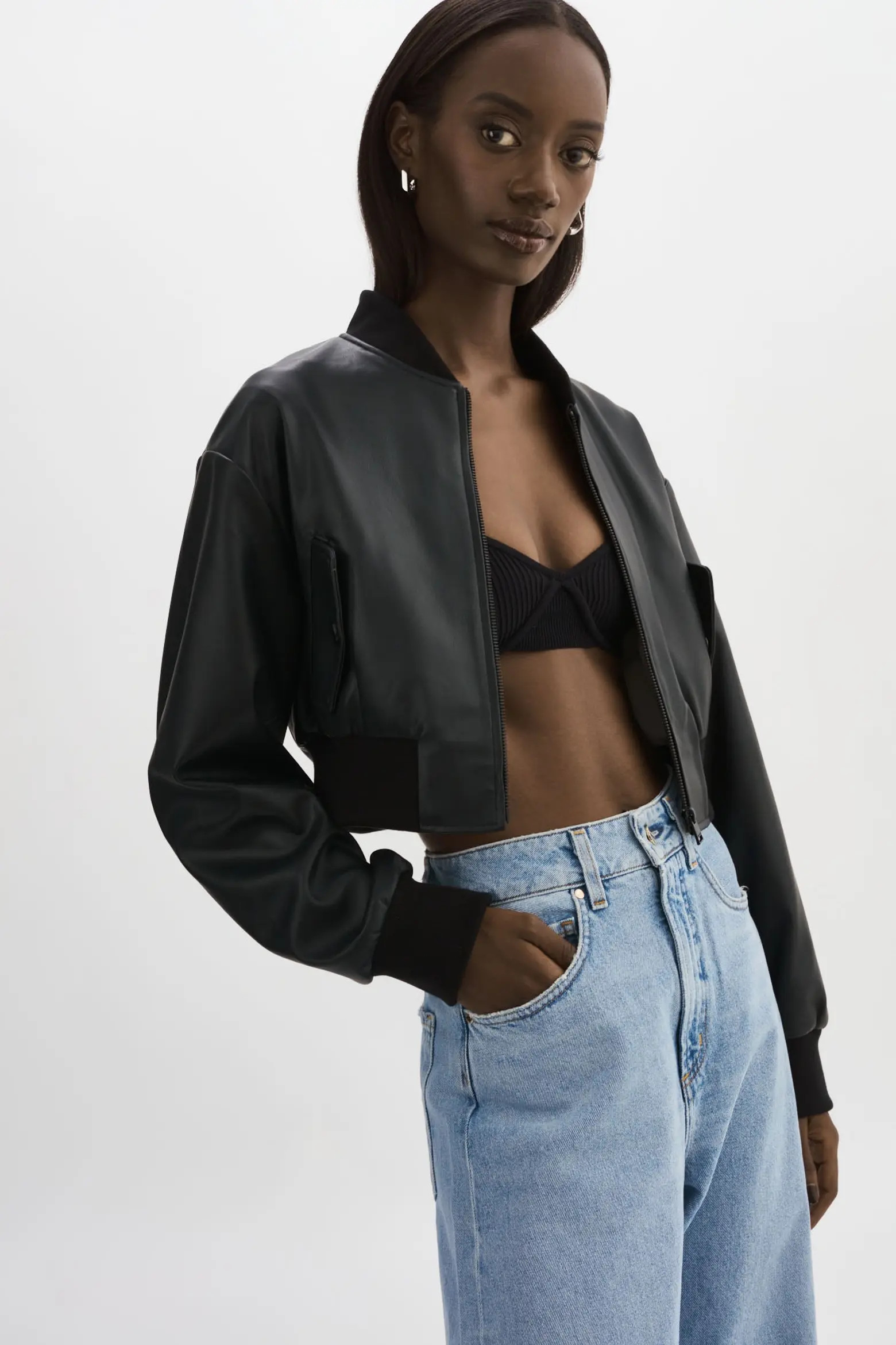 EVELIN | Cropped Faux Leather Bomber Jacket (Women) | Nordstrom | Nordstrom