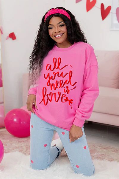 All You Need Is Love Pink Oversized Graphic Sweatshirt | Pink Lily