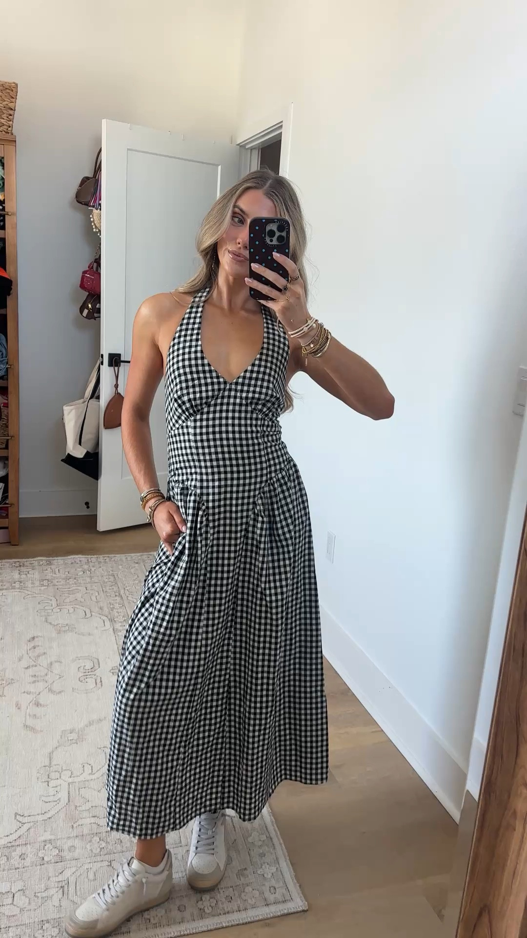 Amazon Wenrine Womens Halter V Neck Corset Maxi Dresses Summer Plaid Smocked Tie Back Backless Wedding Guest Drop Waist Dress. My shoes are from Shu Shop and my purse I got from TikTok shop actually but the amazon version is the same! 

#LTKSeasonal #LTKootd #LTKSaleAlert