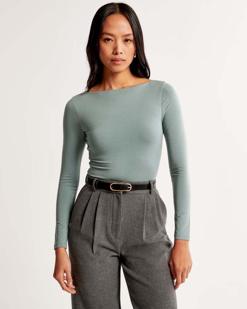 Women's Long-Sleeve Cotton-Modal Slash Bodysuit | Women's Tops | Abercrombie.com | Abercrombie & Fitch (US)