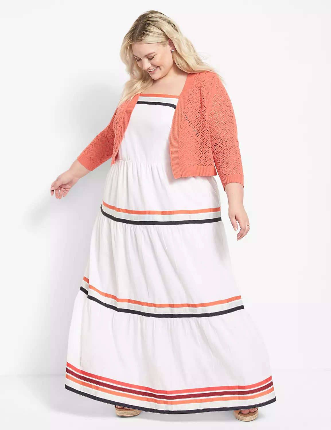 Tie-Strap Tiered Maxi Dress With Ribbon Trim | LaneBryant | Lane Bryant (US)