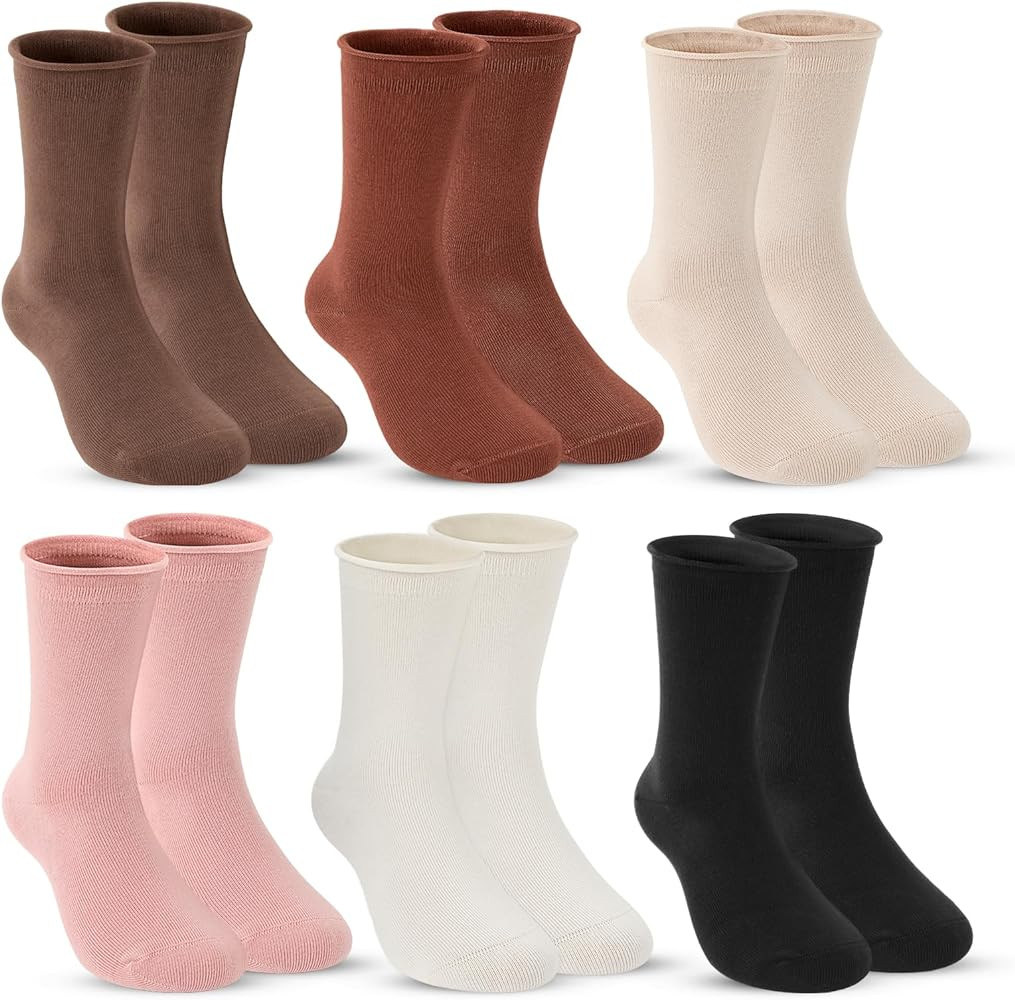 JAKIDAR Girls Crew Seamless Socks Kids Casual Dress Cotton Socks 6 Pairs | Amazon (US)