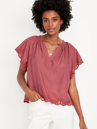 Embroidered Split-Neck Top | Old Navy (US)