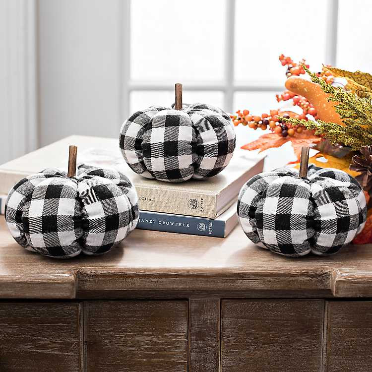 Small Black Buffalo Check Pumpkins, Set of 3 | Kirkland's Home