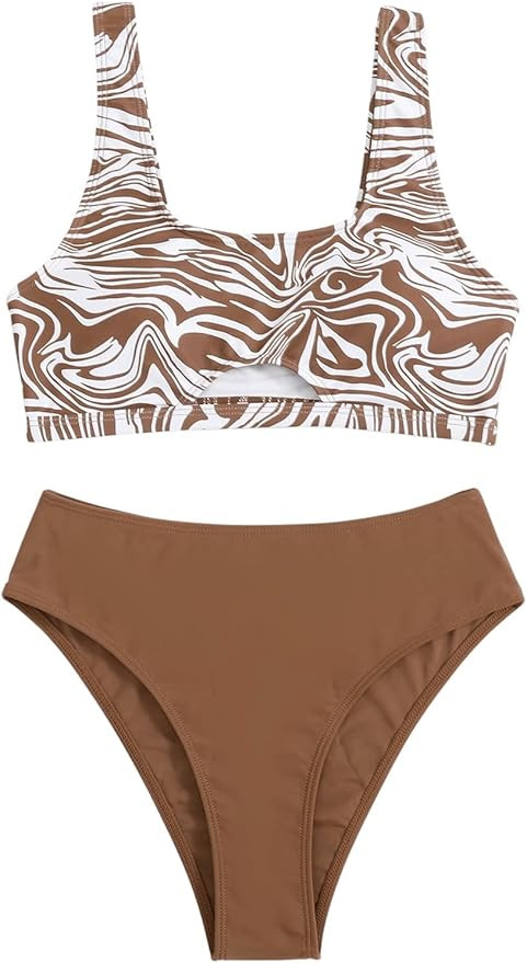 SOLY HUX Women's 2 Piece Swimsuits Allover Print Cut Out Bikini Bathing Suits | Amazon (US)