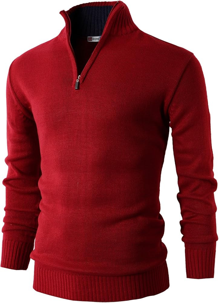 H2H Mens Quarter Zip Pullover Sweater Casual Slim Fit Polo Sweater | Amazon (US)