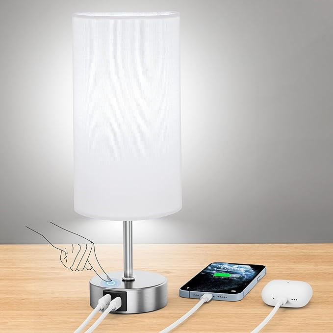 ROTTOGOON 12.8" Touch Control Table Lamp, 3-Way Dimmable Small Bedside Nightstand Lamp with 2 USB... | Amazon (US)