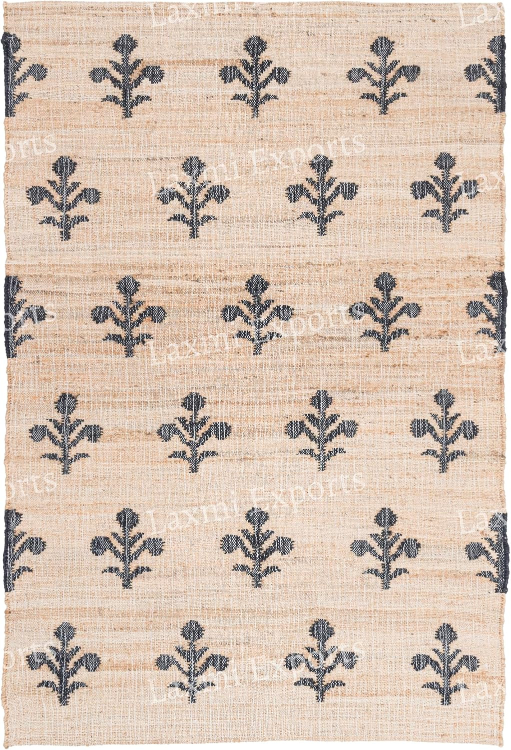 Natural Beige Cotton Kilim Rugs for Home & Kitchen, Black Floral Pattern Turkish Handmade Carpet, Natural Jute Hallway Large Rectangular Area Rug - (2'x3' ft) | Amazon (US)