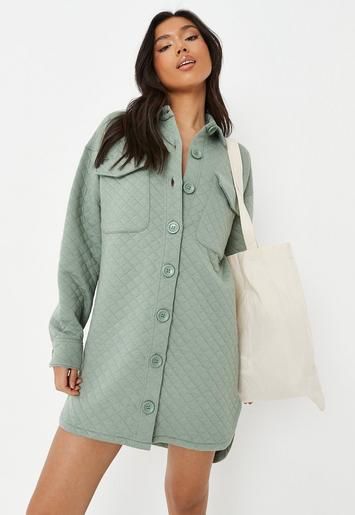 Missguided - Green Buttton Quilted Sweater Dress | Missguided (UK & IE)