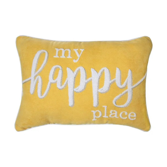 my happy place yellow pillow