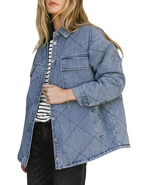 Dokotoo Denim Jacket for Women Fashion Solid Oversized Long Sleeve Button Down Shacket Jacket Coa... | Amazon (US)