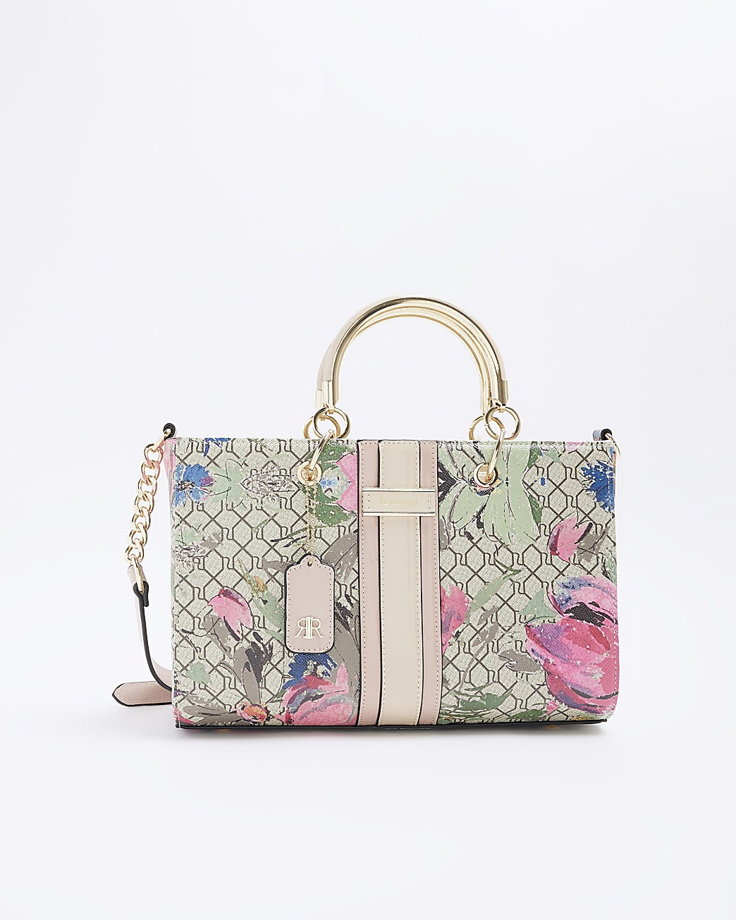 Beige floral tote bag | River Island (UK & IE)