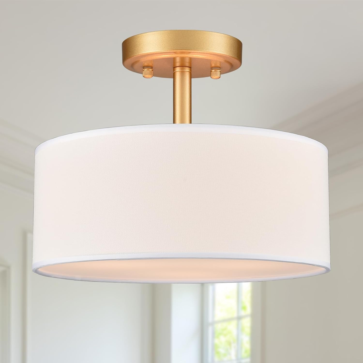 AXILAND Modern Light Fixture Ceiling Mount Flush Mount Drum Ceiling Light Fixture 3 Light Gold Se... | Amazon (US)
