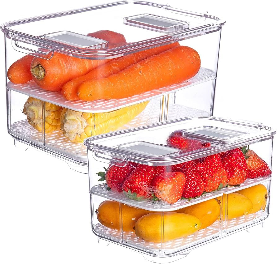 vacane Produce Saver with Lids, 2 Piece Fruit Vegetable Storage Container with Vents Stackable Fr... | Amazon (US)