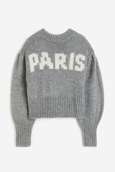 Balloon-sleeved Sweater - Gray/Paris - Ladies | H&M US | H&M (US + CA)
