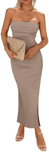 PRETTYGARDEN Women's Summer Bodycon Maxi Tube Dress Ribbed Strapless Side Slit Long Going Out Cas... | Amazon (US)