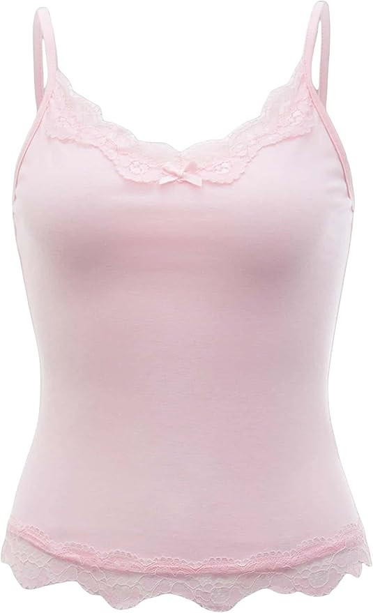 SOLY HUX Women's Contrast Lace Spaghetti Strap Cami Crop Tops Casual Camisole | Amazon (US)