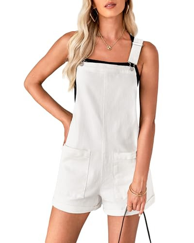 luvamia Jean Overalls For Women Loose Fit Baggy Denim Jumpsuit For Women Jean Romper For Women Denim Summer Overalls For Women Women Overalls Shorts Cream White Size Medium Fits Size 8 Size 10 | Amazon (US)