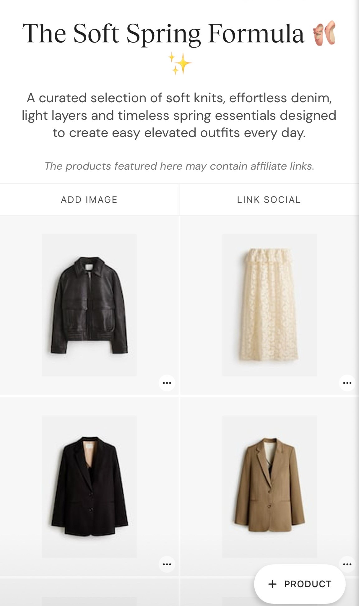 Spring capsule 

All pieces combined into one capsule. Everything works together so you never have to think too much when getting dressed.

Most pieces size S
Bottoms 36 UK 8 US 4

🔍 capsule wardrobe, neutral capsule outfits, mix and match outfits, minimal fashion, chic wardrobe

#LTKuk #LTKeurope #LTKspring


#LTKootd #LTKgrwm #LTKSeasonal