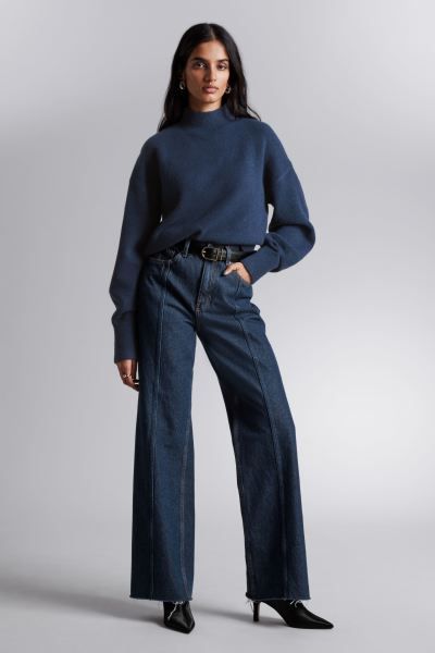 Mock-Neck Sweater - Dark Blue - Ladies | H&M GB | H&M (UK, MY, IN, SG, PH, TW, HK)