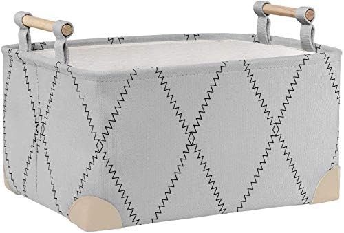 Fabric Storage Basket Bins for Shelves with Wood Handle, 15.7x11.8x8.3 Canvas Toy Storage Basket ... | Amazon (US)