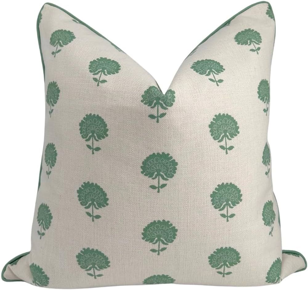 Marco by Jillien Harbor Green Blockprint Premium Pillow Cover Grandmillennial Throw Pillow for Ho... | Amazon (US)