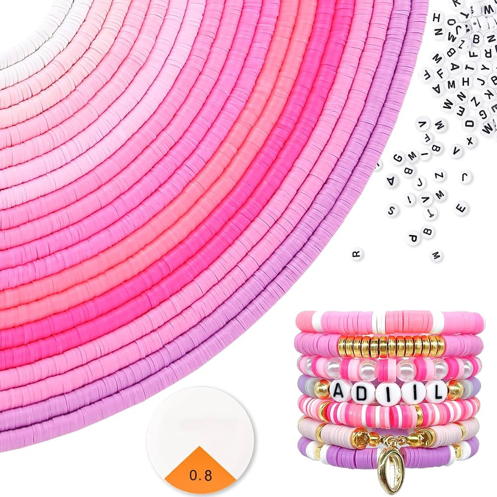 ADIIL 7200pcs Clay Beads Bracelet Making Kit, 10 Pink Colors 6mm Polymer Heishi Beads for Jewelry... | Amazon (US)