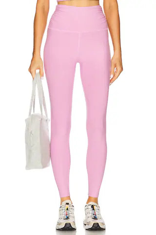 Beyond Yoga Spacedye Raise The Barre Shirred Legging in Pink Haze Heather from Revolve.com | Revolve Clothing (Global)