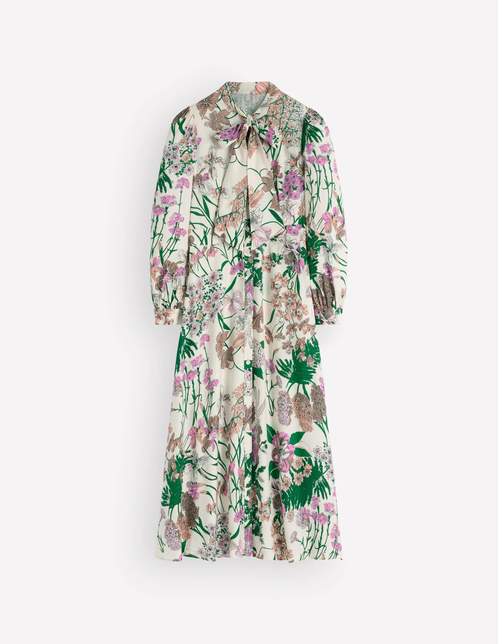 Bow Detail Shirt Dress-Ivory, Whimsical Flora | Boden UK