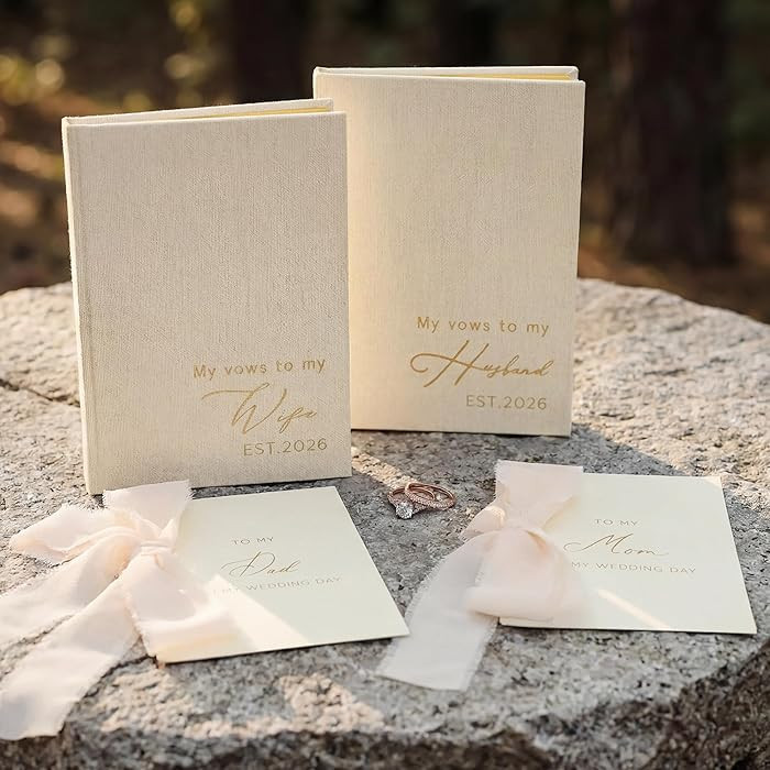 LITIVY Personalized 2026 Year Wedding Vow Books Set 2 Pack Hardcover Vow Books & 2 Wedding Day Ca... | Amazon (US)