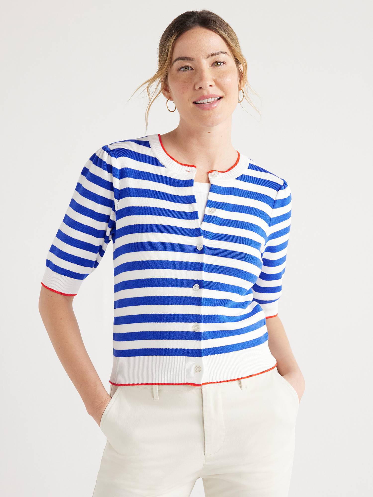 Free Assembly Women's Cardigan Sweater with Short Puff Sleeves, Midweight, Sizes XS-XXL - Walmart... | Walmart (US)