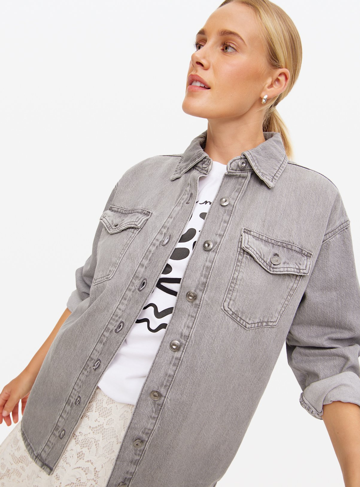 Grey Oversized Denim Shirt | Tu Clothing