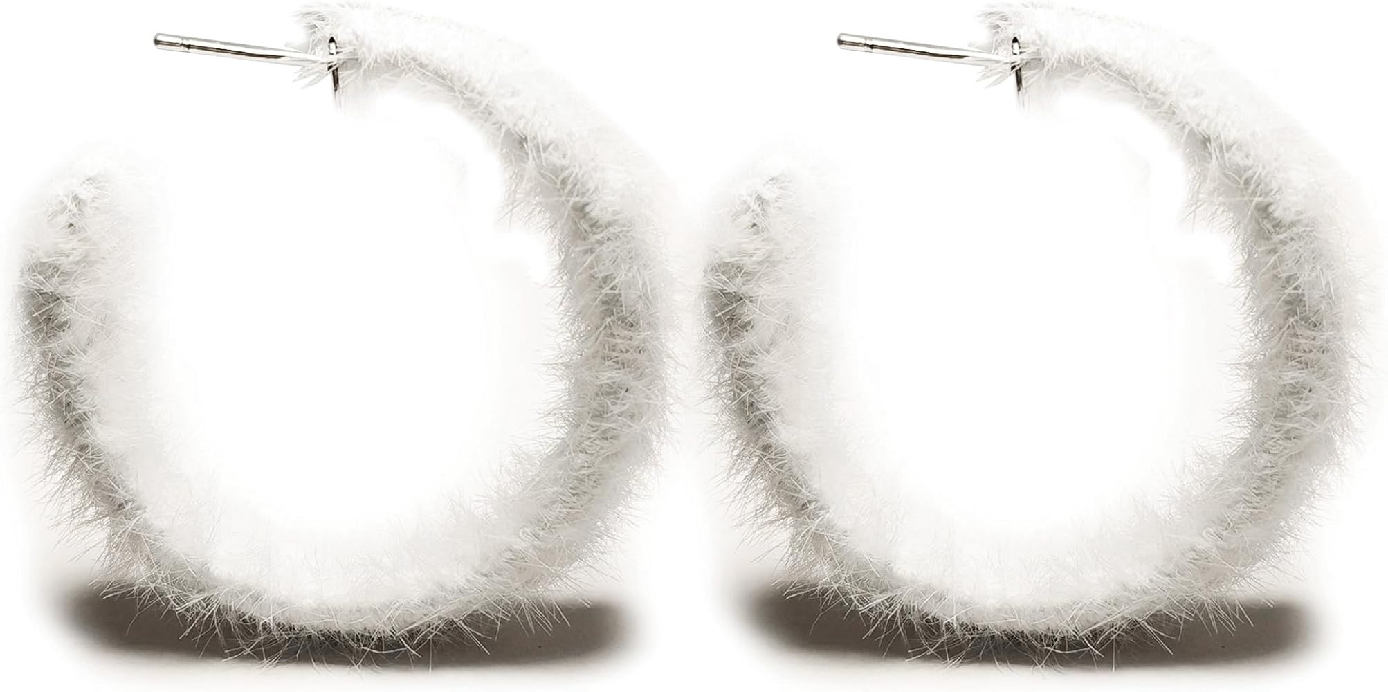 Winter Furry Plush Earrings Round Hoop Earrings For Womens (White) | Amazon (US)