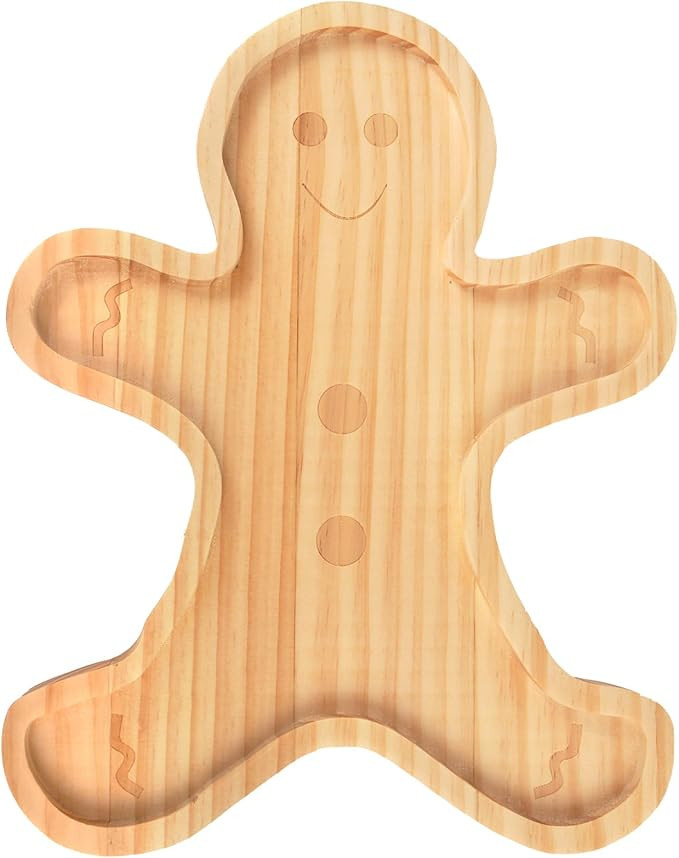 Large-Christmas Charcuterie Board, Gingerbread Man Shape Wooden Plate, Christmas Serving Tray Ser... | Amazon (US)